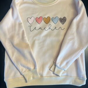 Cream Teacher Sweatshirt with Heart Design